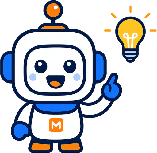 Minny the robot pointing at a bright idea